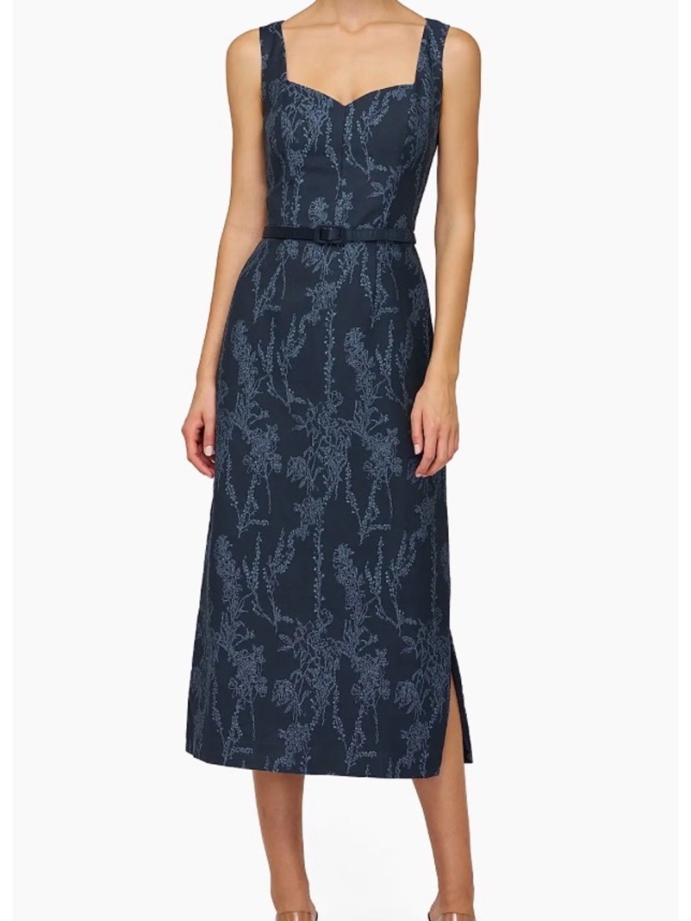 NWT KAY UNGER Drew Jacquard Belted Sheath Midi-Dress Size 10